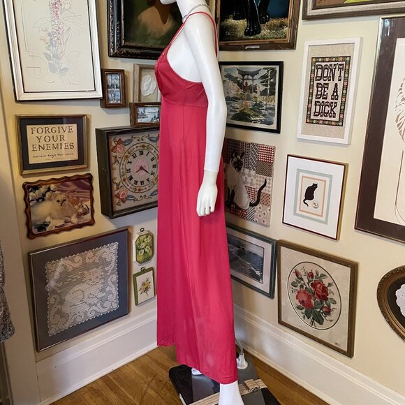 70s Vintage Olga Red Lace Trim Nylon & Spandex Negligee Nightgown Size M - Picture 3 of 6